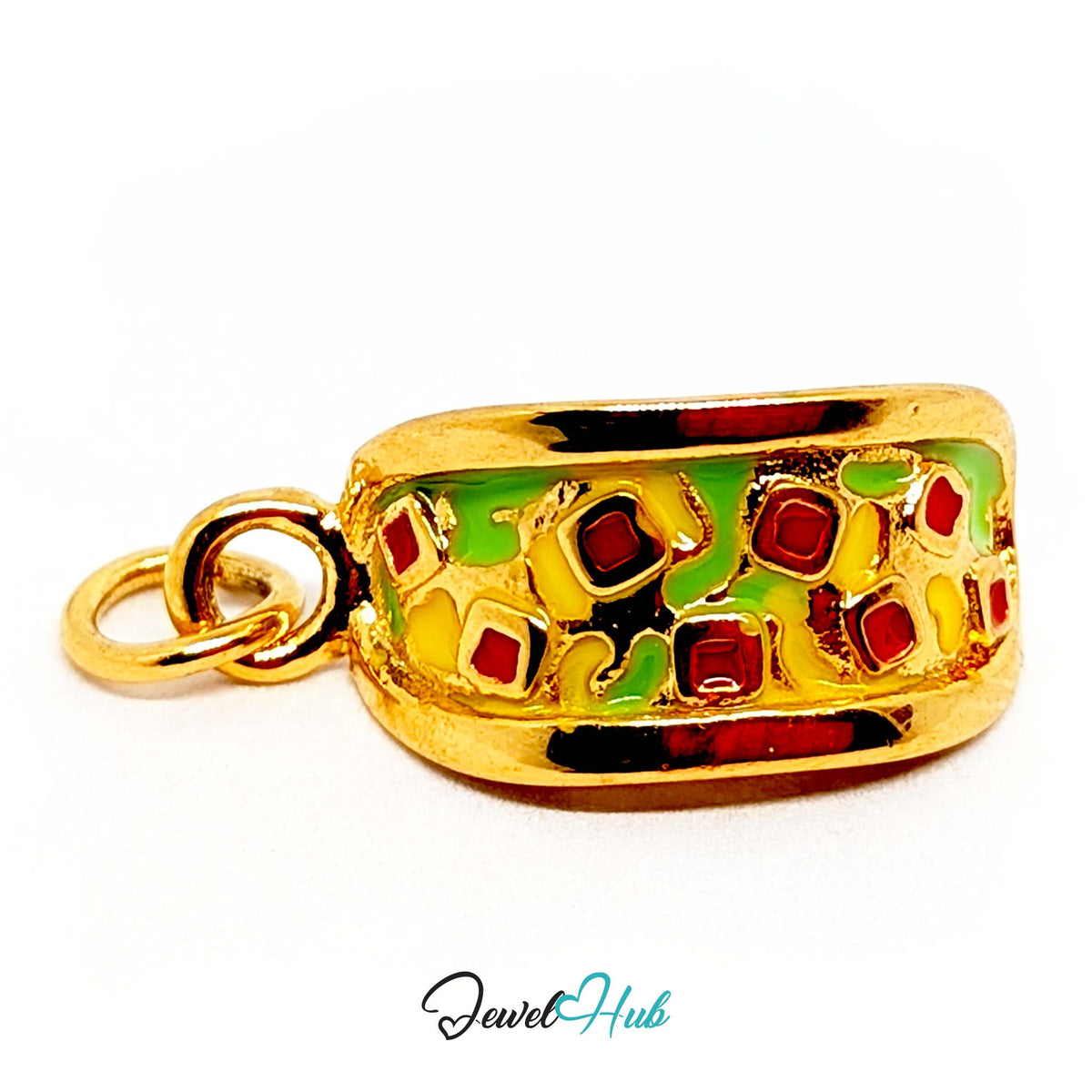 Angled view of the gold-tone taco charm - JewelHub