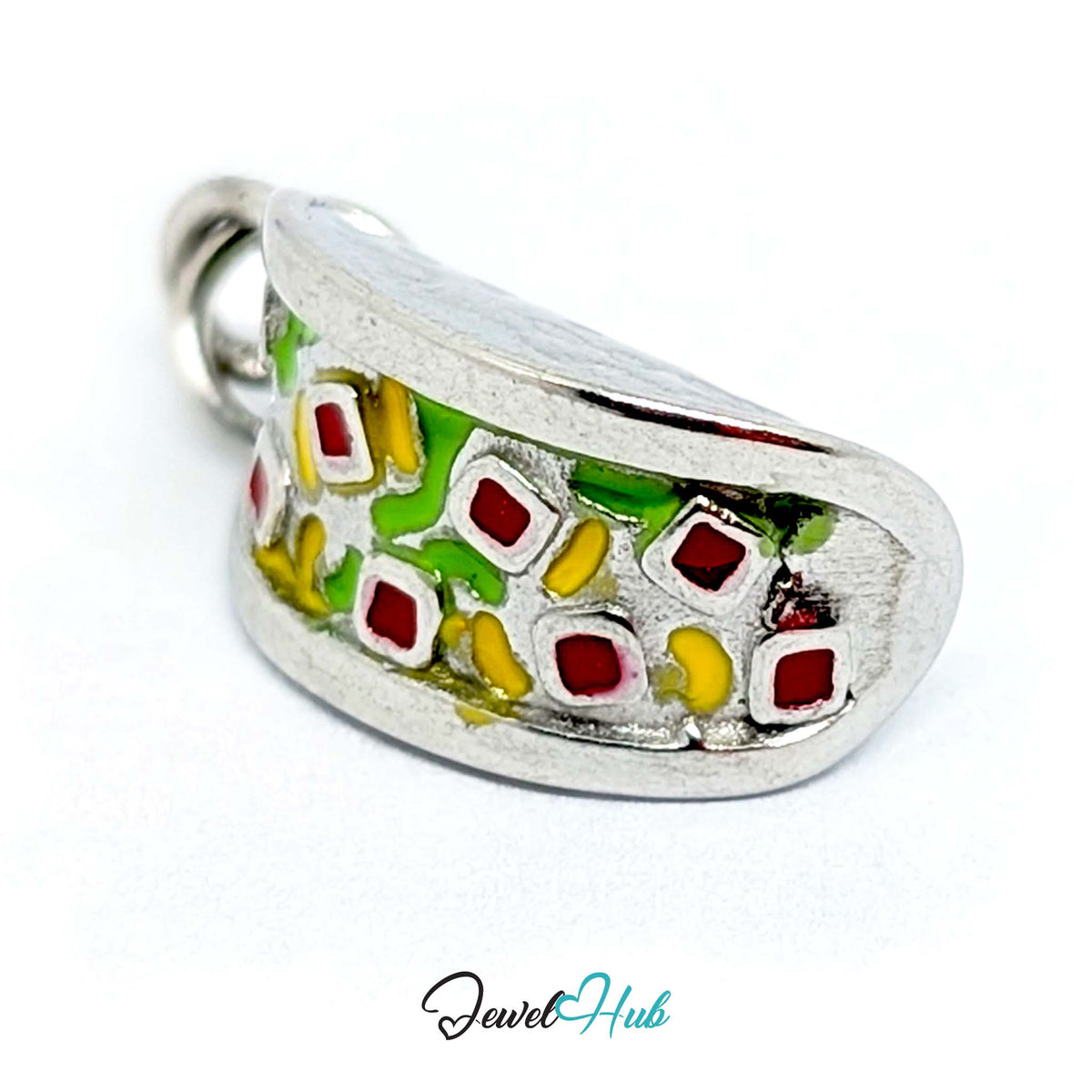 Side view of the silver-tone taco charm - JewelHub