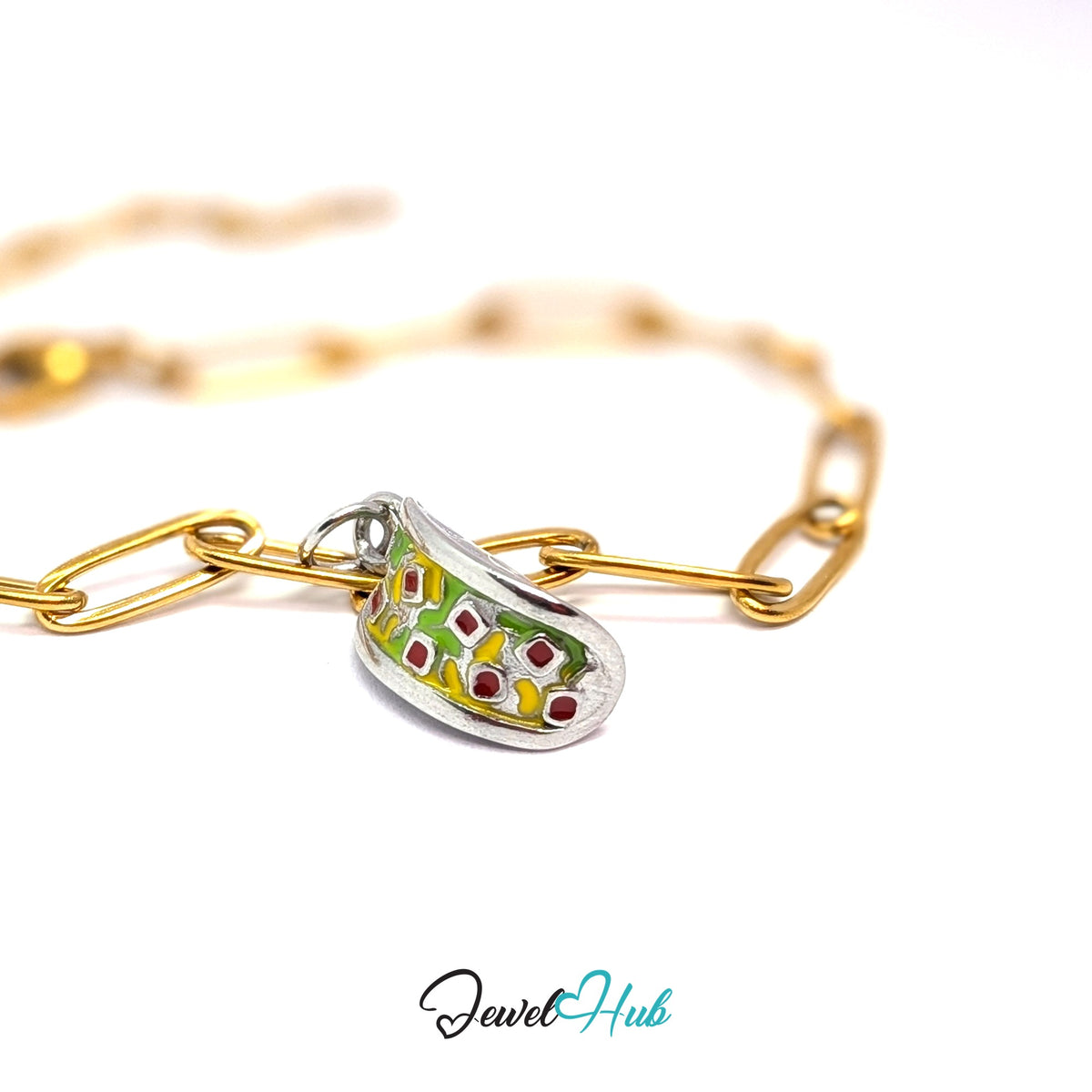 Silver-tone taco charm styled on a gold paperclip chain bracelet for a two-tone look - JewelHub