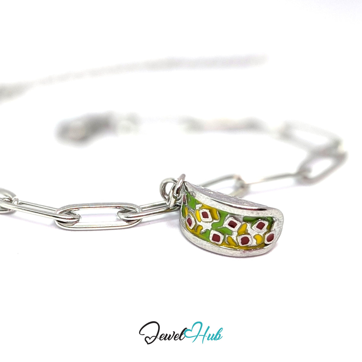 Silver-tone taco charm styled on a silver paperclip chain bracelet - JewelHub