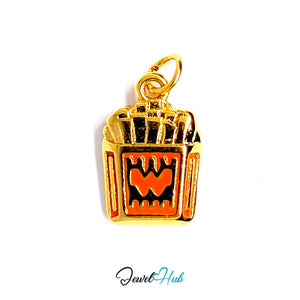 Orange enamel French fries charm in gold-tone stainless steel - JewelHub