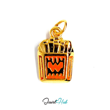 Orange enamel French fries charm in gold-tone stainless steel - JewelHub