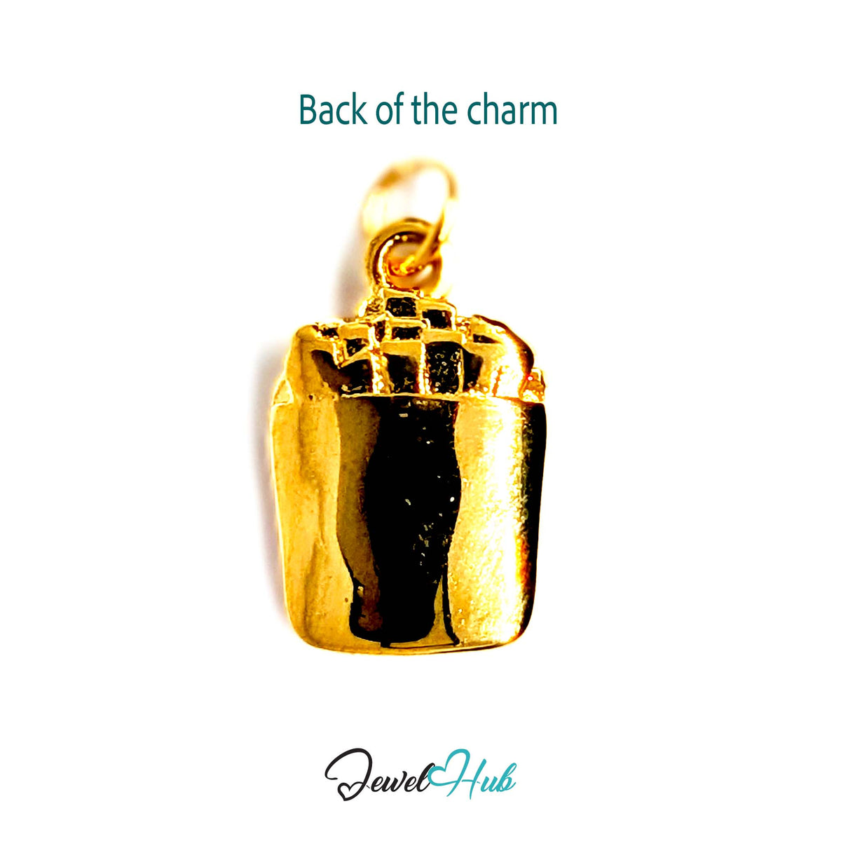 Back of the gold-tone orange enamel French fries charm showing the sculpted reverse - JewelHub