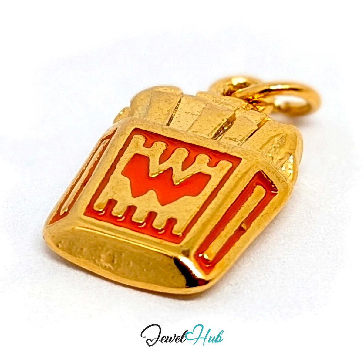 Angled view of the gold-tone orange enamel French fries charm - JewelHub