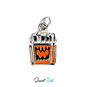 Orange enamel French fries charm in silver-tone stainless steel - JewelHub