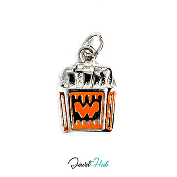 Orange enamel French fries charm in silver-tone stainless steel - JewelHub