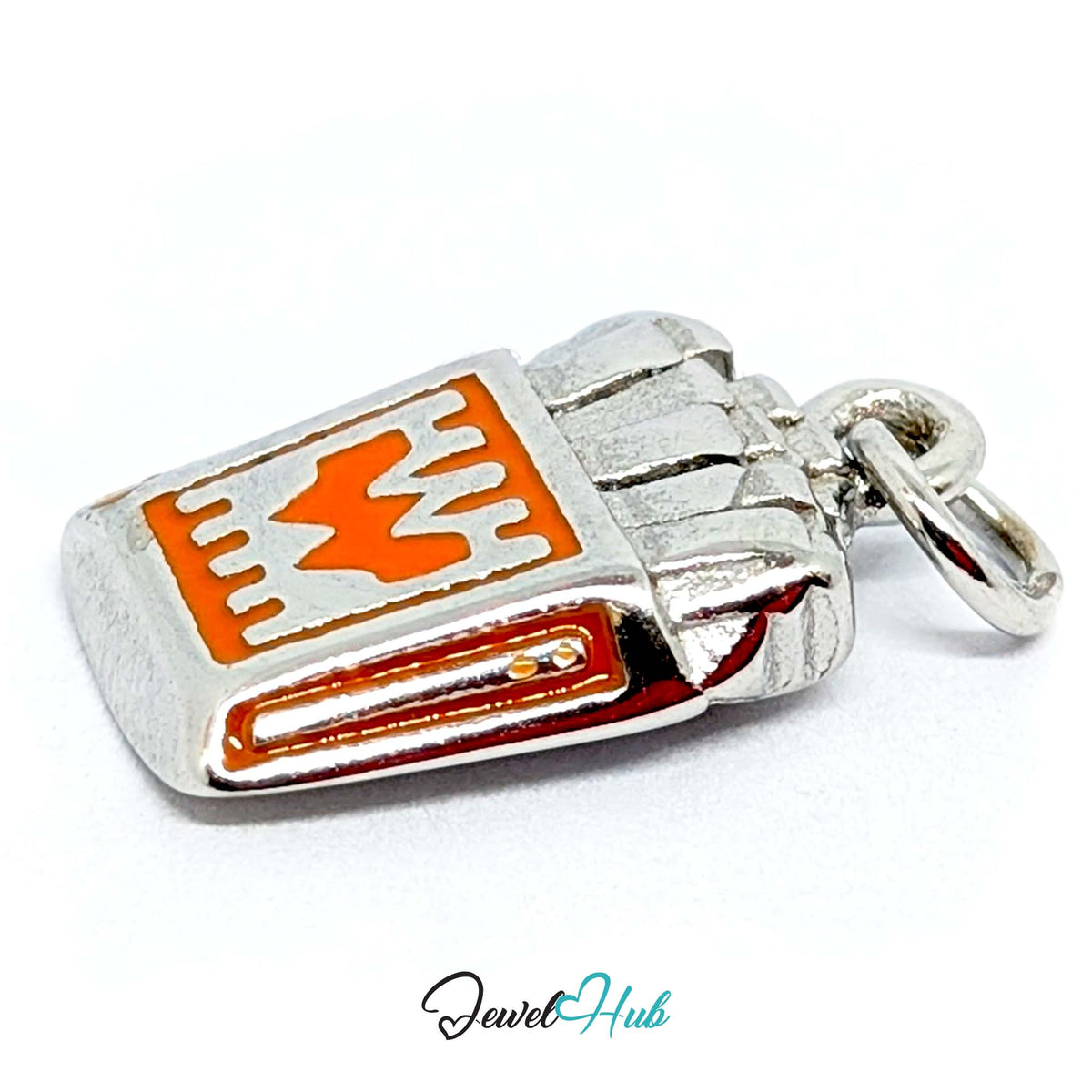 Angled view of the silver-tone orange enamel French fries charm - JewelHub