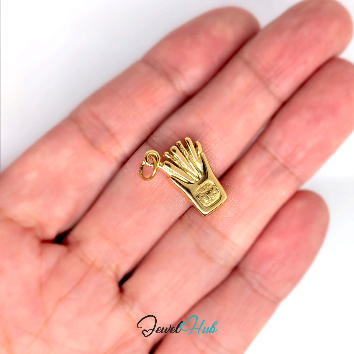 French fries charm held in a hand to show its size - JewelHub