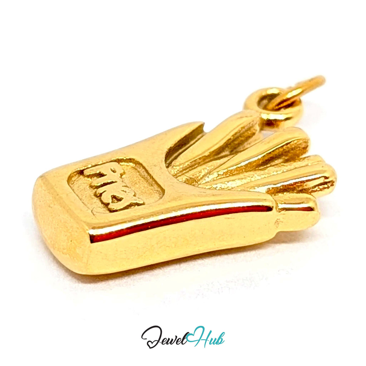 Angled view of the gold-tone French fries charm - JewelHub