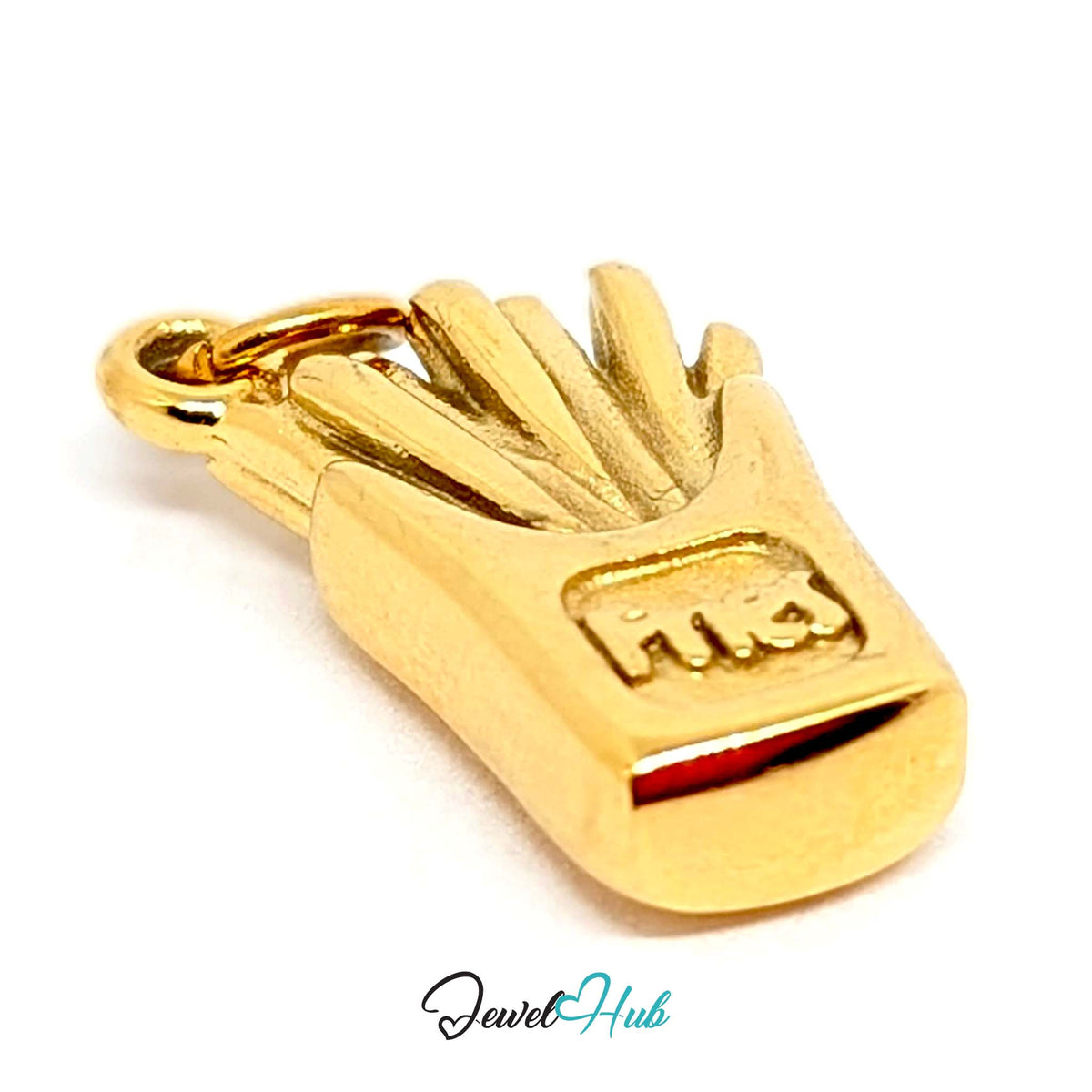 Side view of the gold-tone French fries charm - JewelHub
