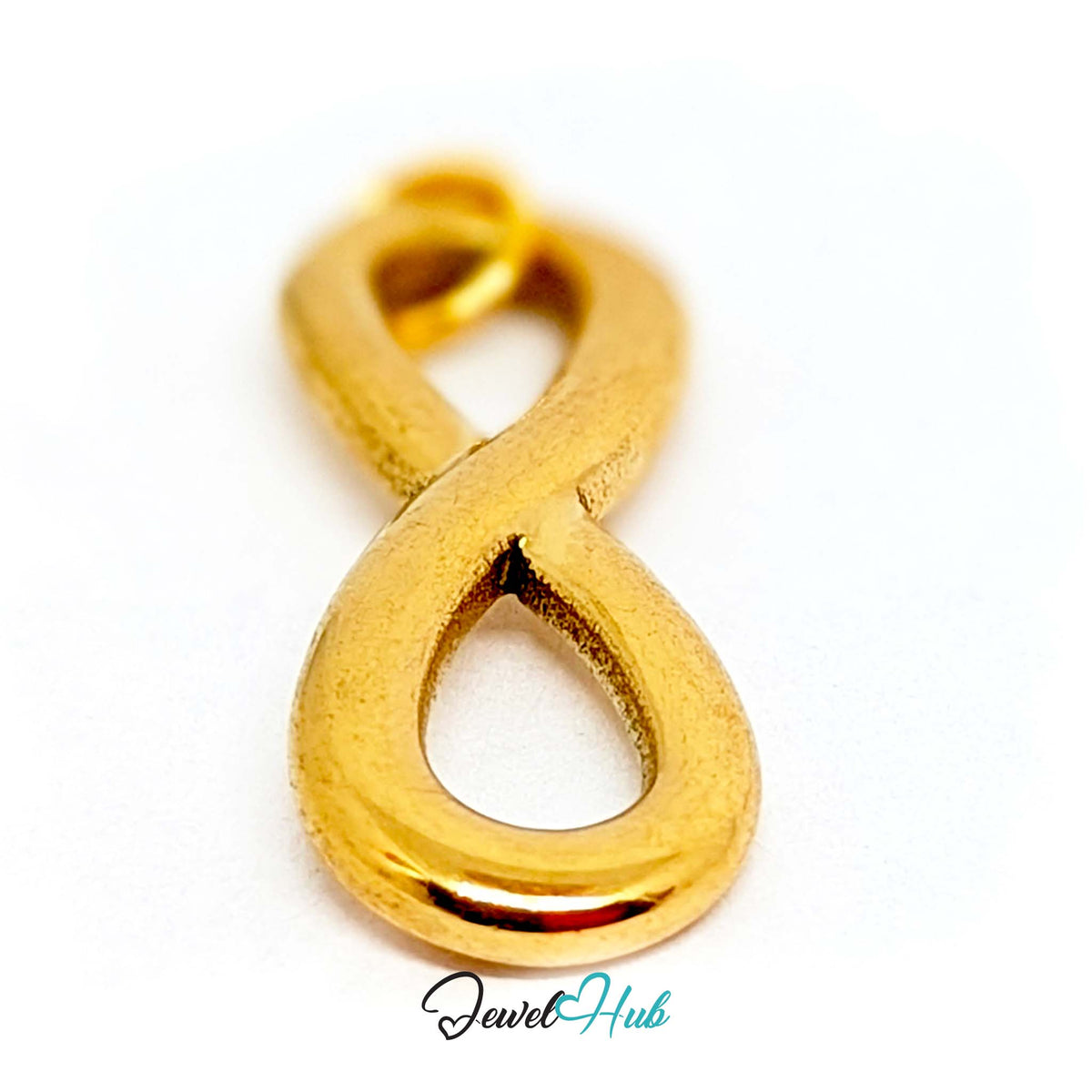 Side view of the gold-tone infinity charm - JewelHub