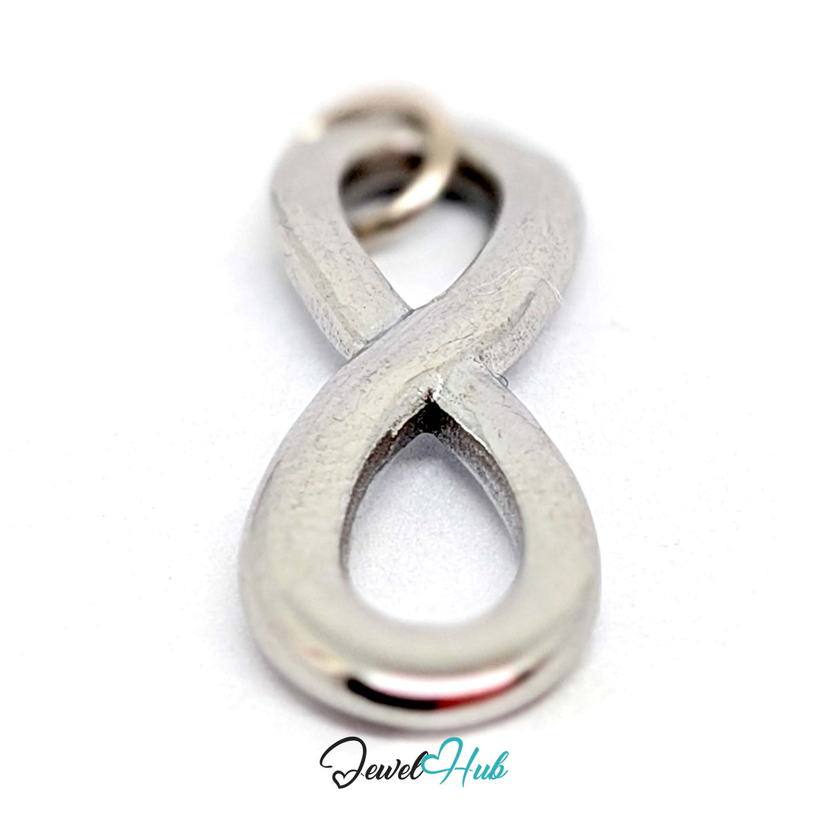 Side view of the silver-tone infinity charm - JewelHub