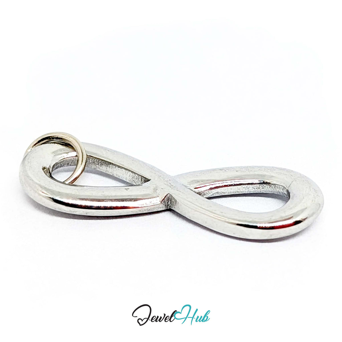 Close-up of the silver-tone infinity charm detail - JewelHub