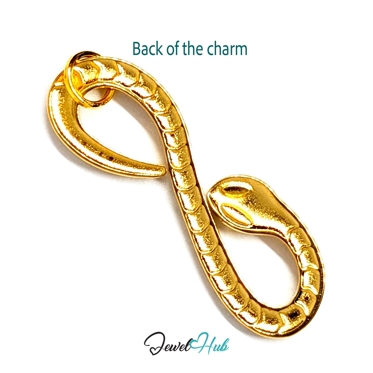 Back of the gold-tone infinity snake charm showing the sculpted reverse - JewelHub