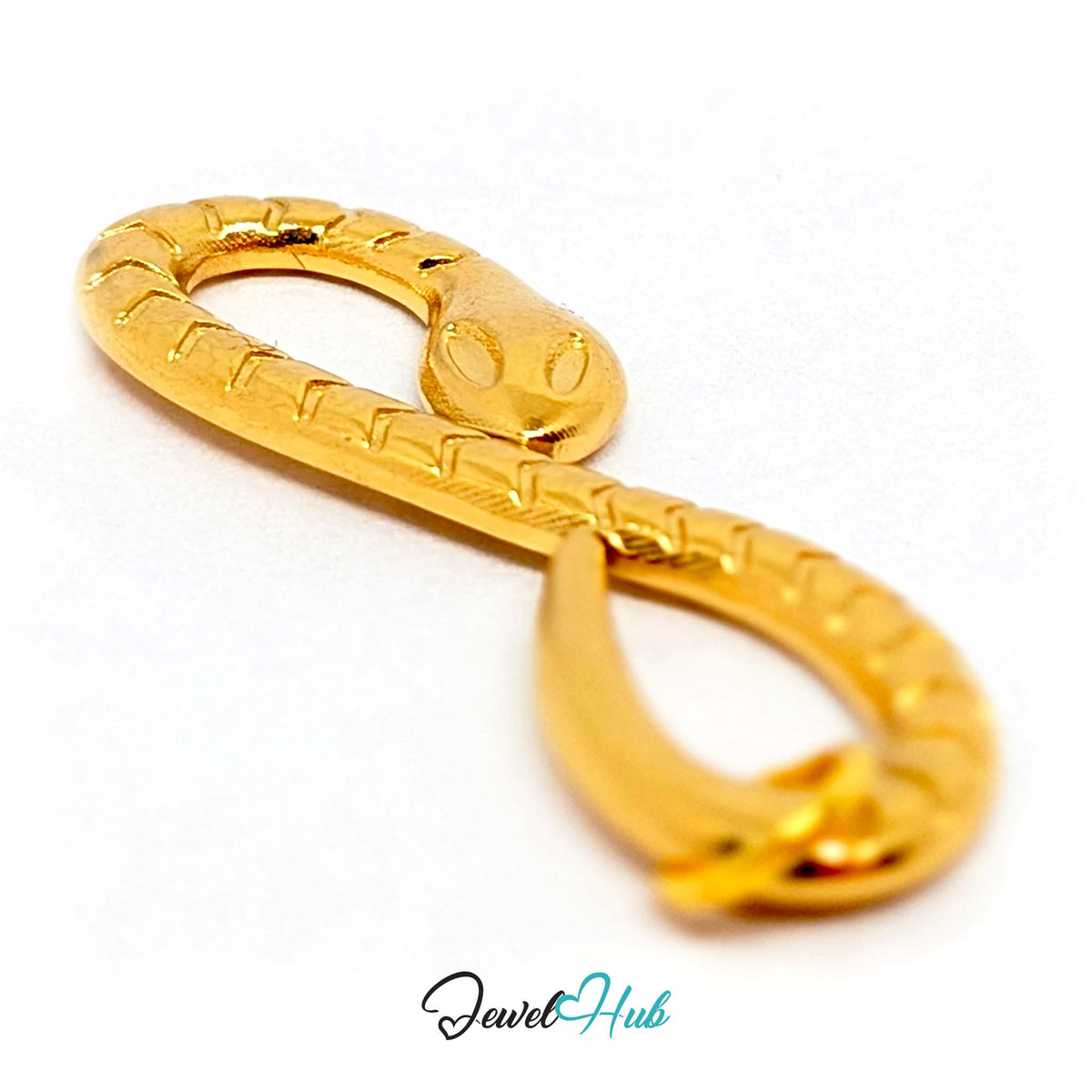 Side view of the gold-tone infinity snake charm - JewelHub