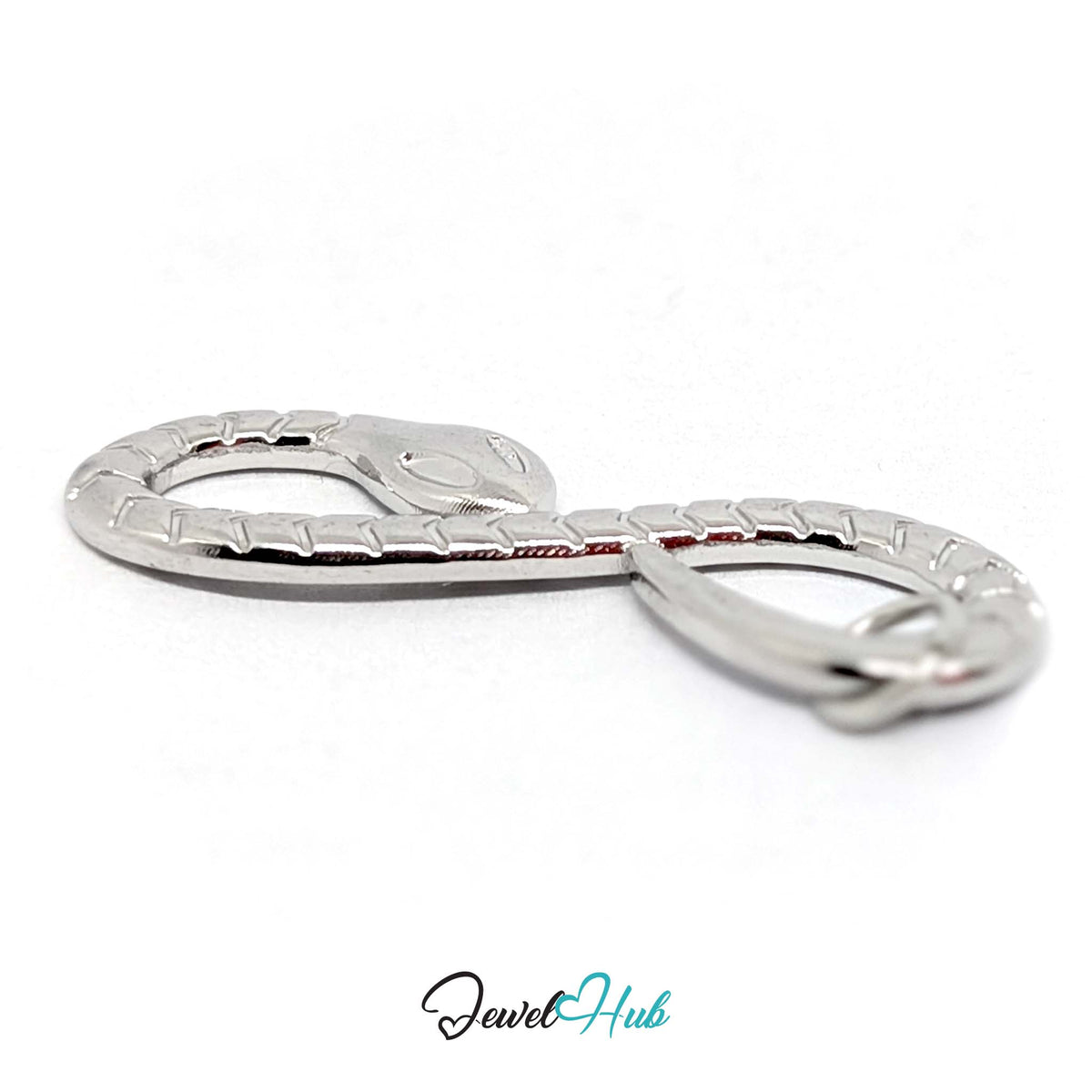 Angled view of the silver-tone infinity snake charm - JewelHub