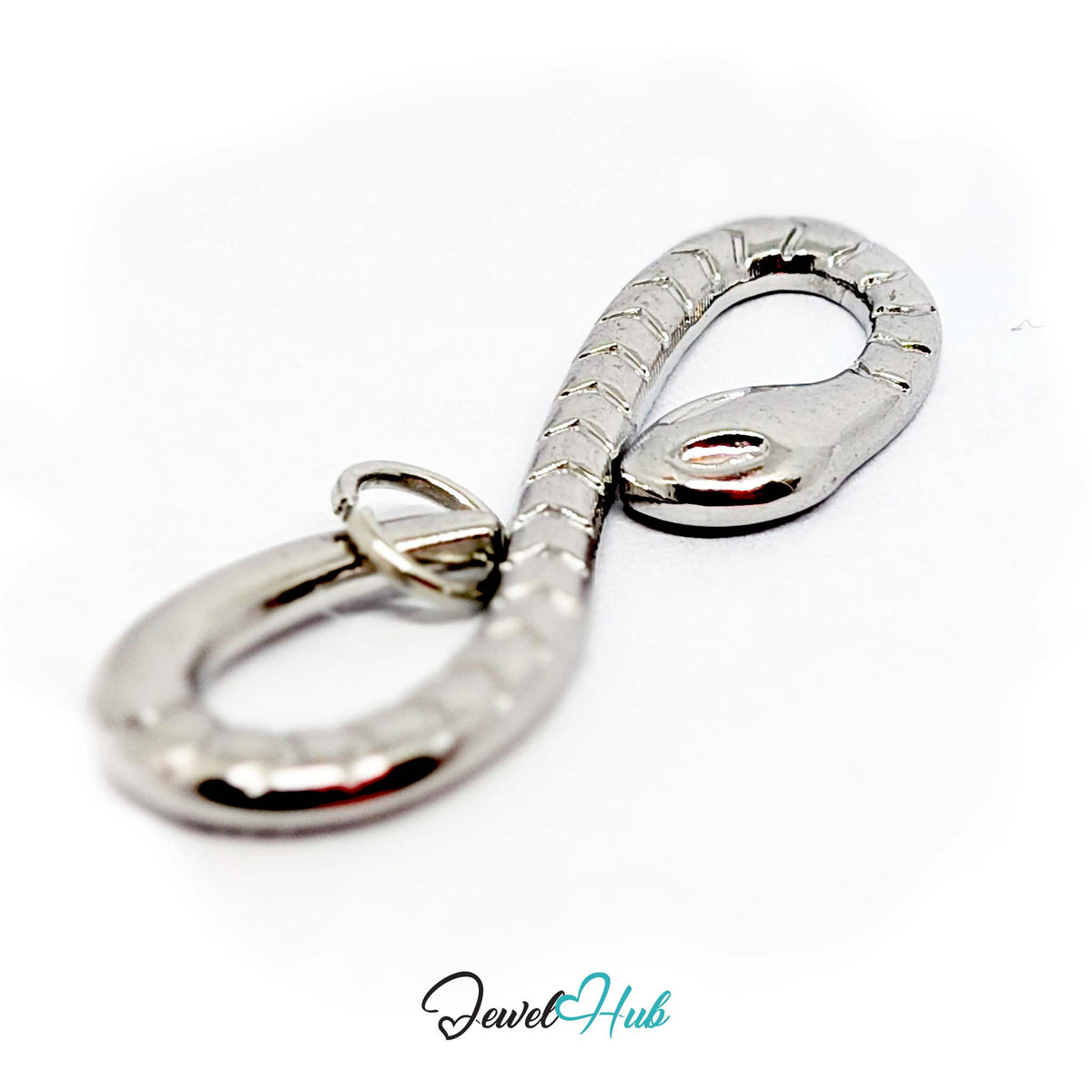 Side view of the silver-tone infinity snake charm - JewelHub