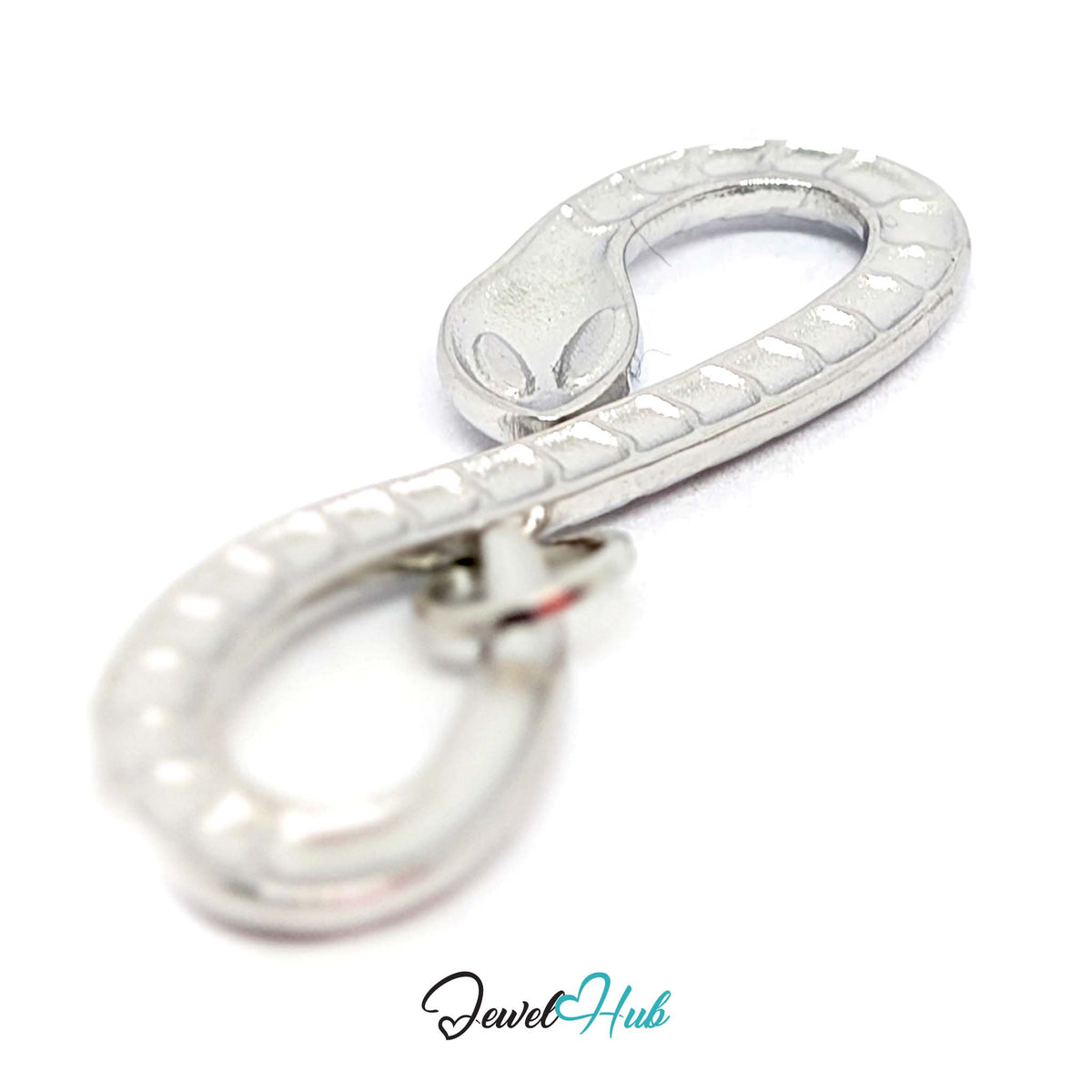 Close-up of the silver-tone infinity snake charm detail - JewelHub