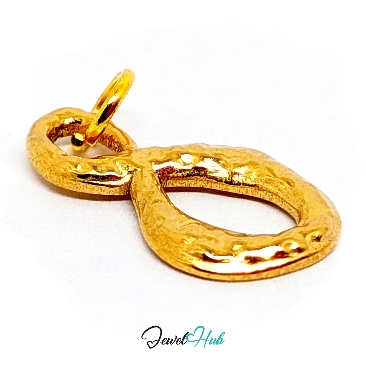 Side view of the gold-tone textured infinity charm - JewelHub