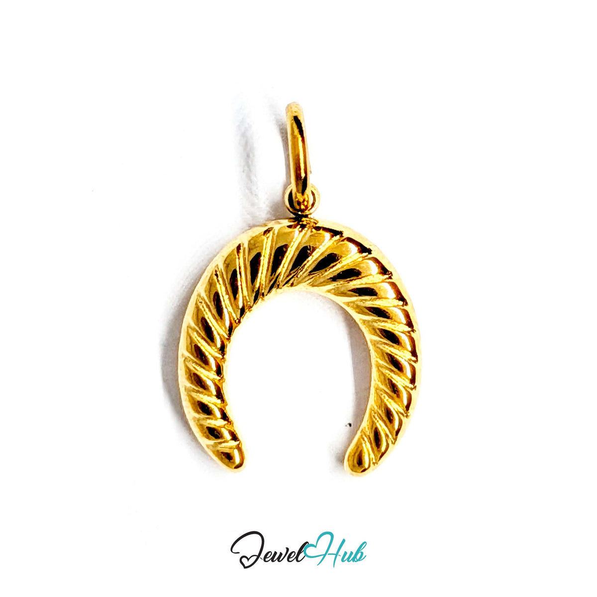 Ribbed horseshoe charm in gold-tone stainless steel - JewelHub