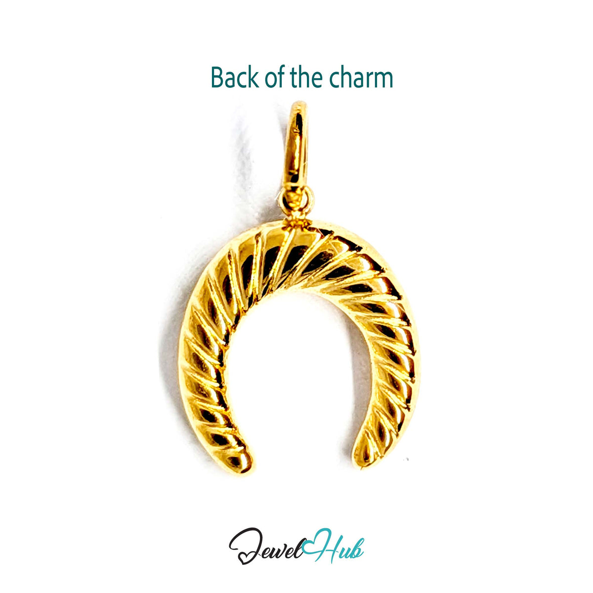 Back of the gold-tone ribbed horseshoe charm - JewelHub