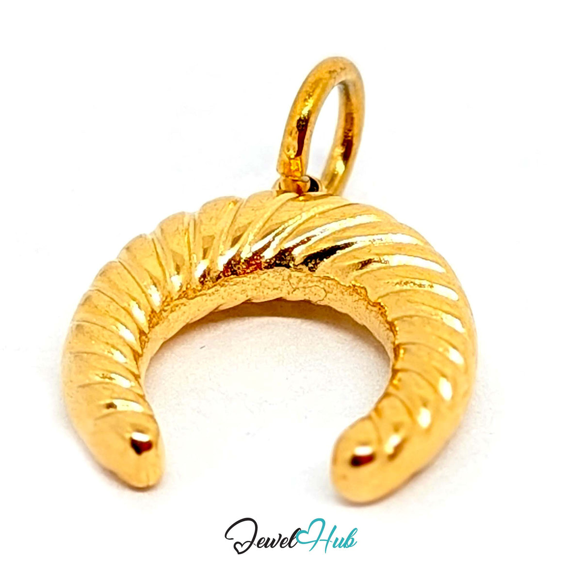 Close-up of the gold-tone ribbed horseshoe charm rope-style detail - JewelHub