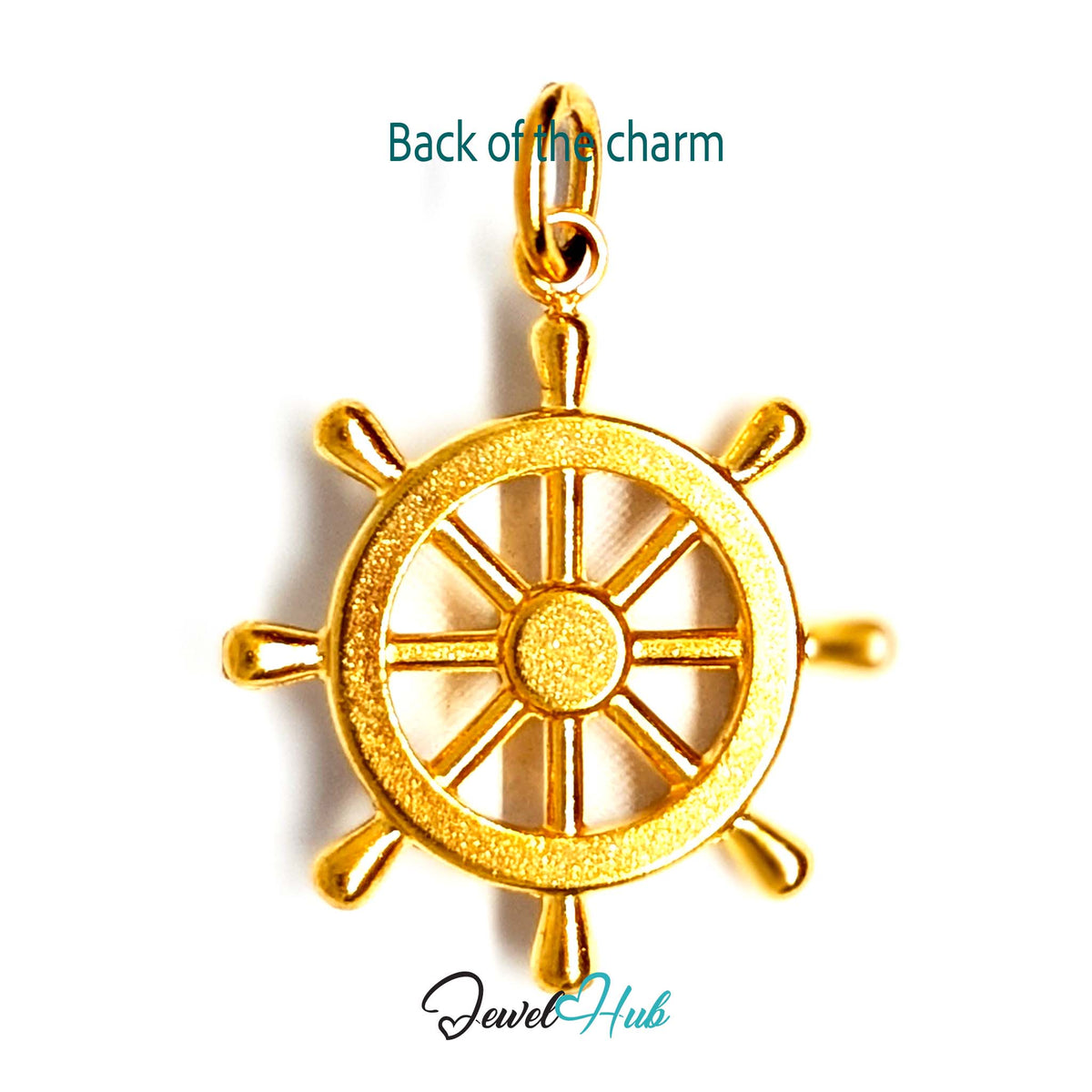 Back of the gold-tone ship wheel charm - JewelHub