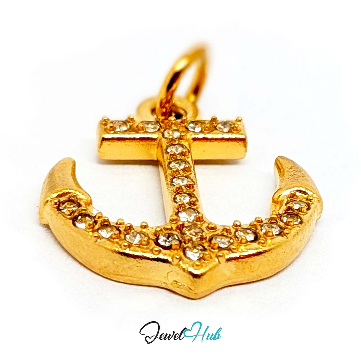 Side view of the gold-tone crystal anchor charm - JewelHub