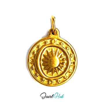 Sun medallion charm in gold-tone stainless steel - JewelHub
