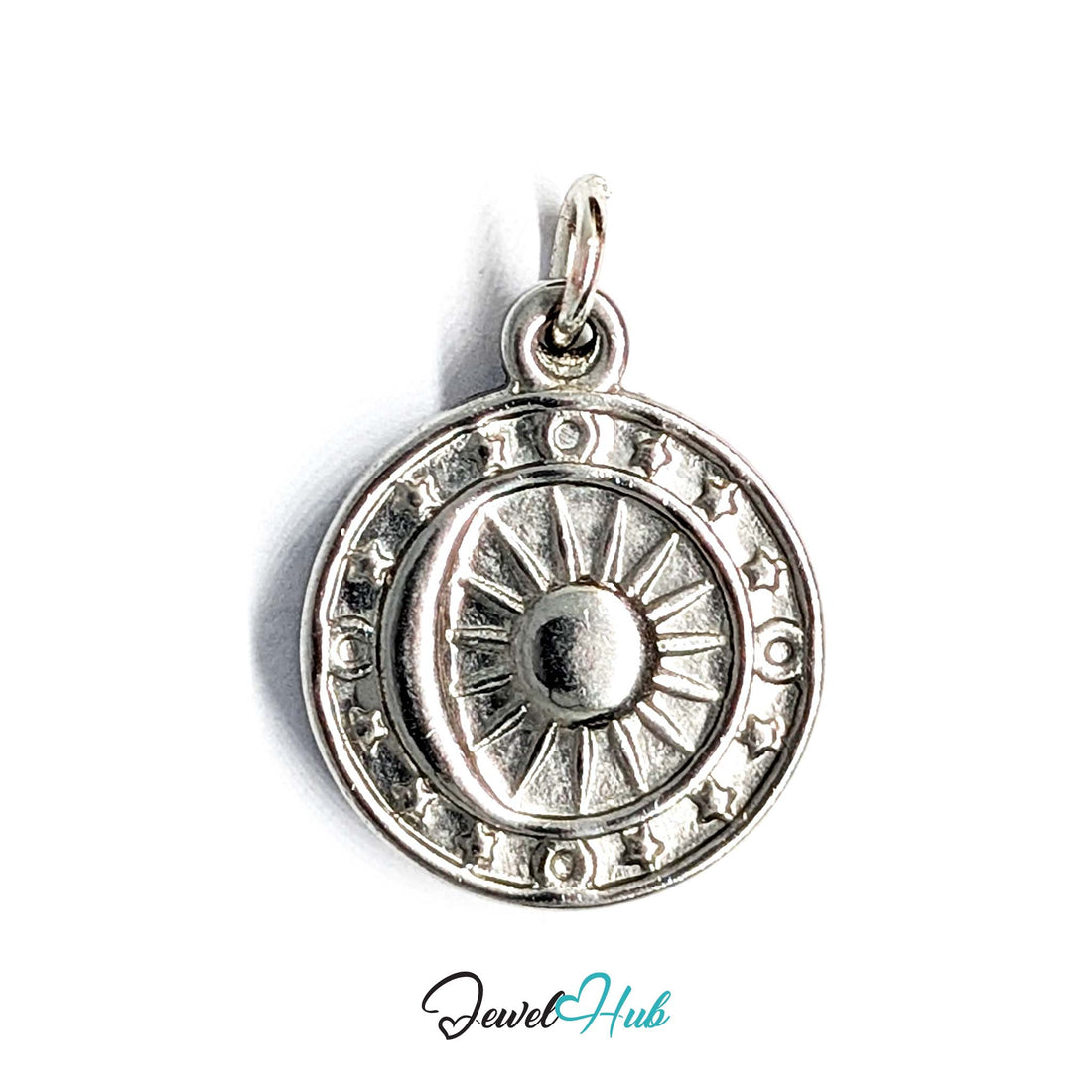 Sun medallion charm in silver-tone stainless steel - JewelHub