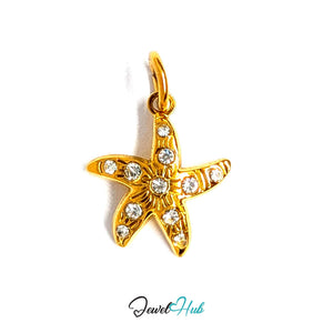 Crystal starfish charm in gold-tone stainless steel, with clear glue-set crystals - JewelHub
