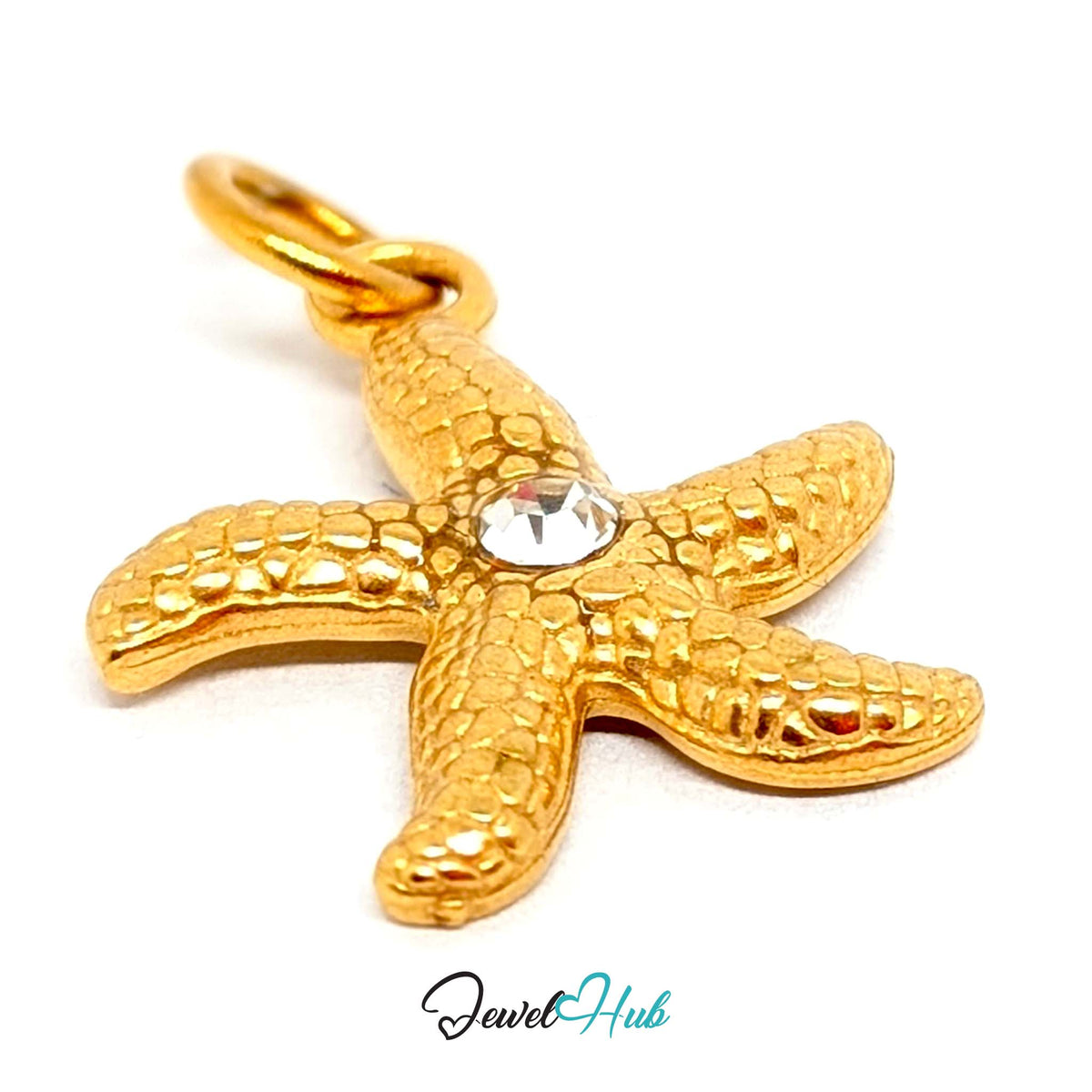 Side view of the gold-tone textured starfish charm - JewelHub