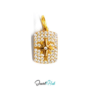 Crystal star tag charm in gold-tone stainless steel, with clear glue-set crystals - JewelHub
