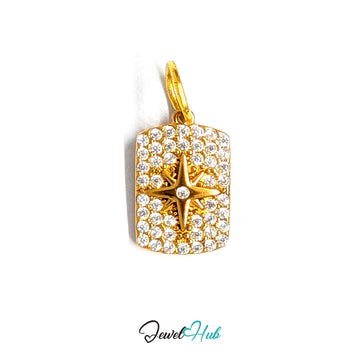 Crystal star tag charm in gold-tone stainless steel, with clear glue-set crystals - JewelHub