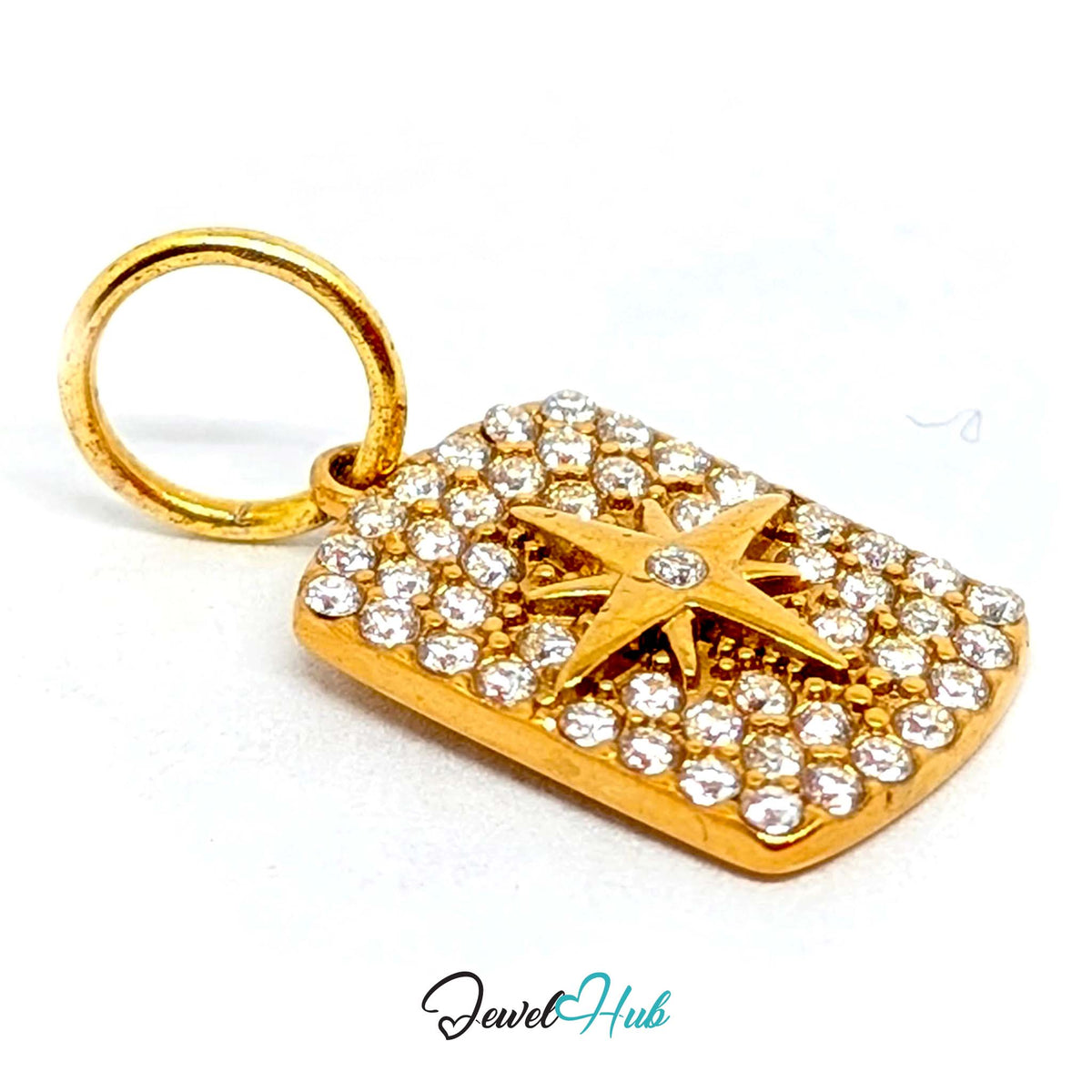 Side view of the gold-tone crystal star tag charm - JewelHub