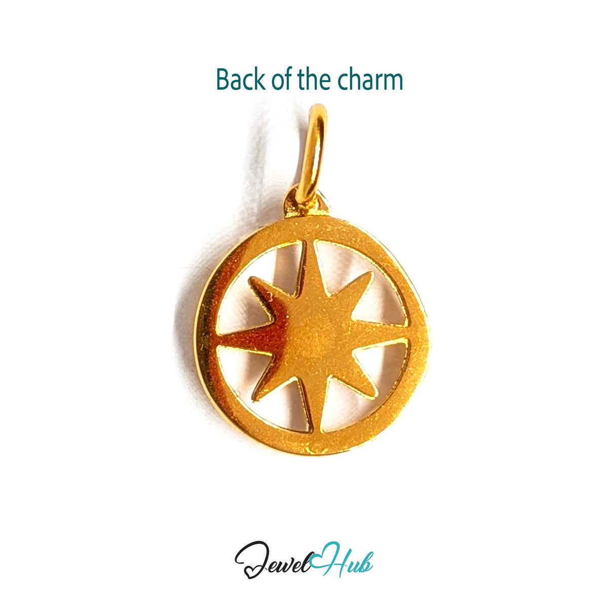 Back of the gold-tone crystal star compass charm - JewelHub