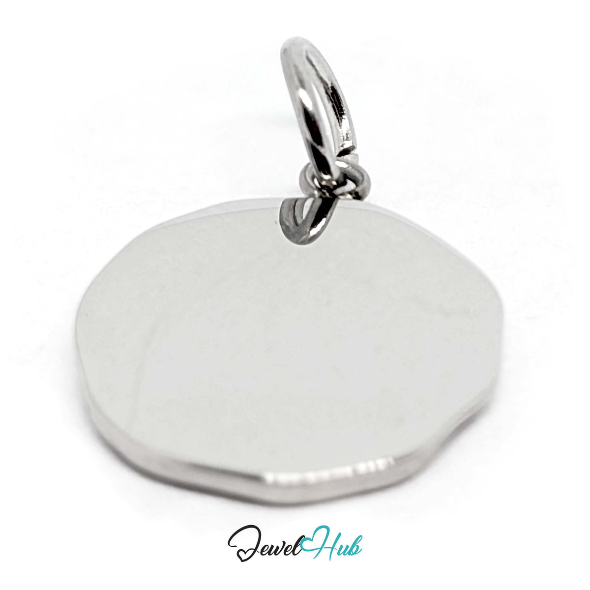 Close-up of the silver-tone white star round charm detail - JewelHub