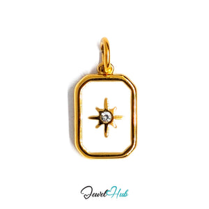 White star tag charm in gold-tone stainless steel, with clear glue-set crystals - JewelHub
