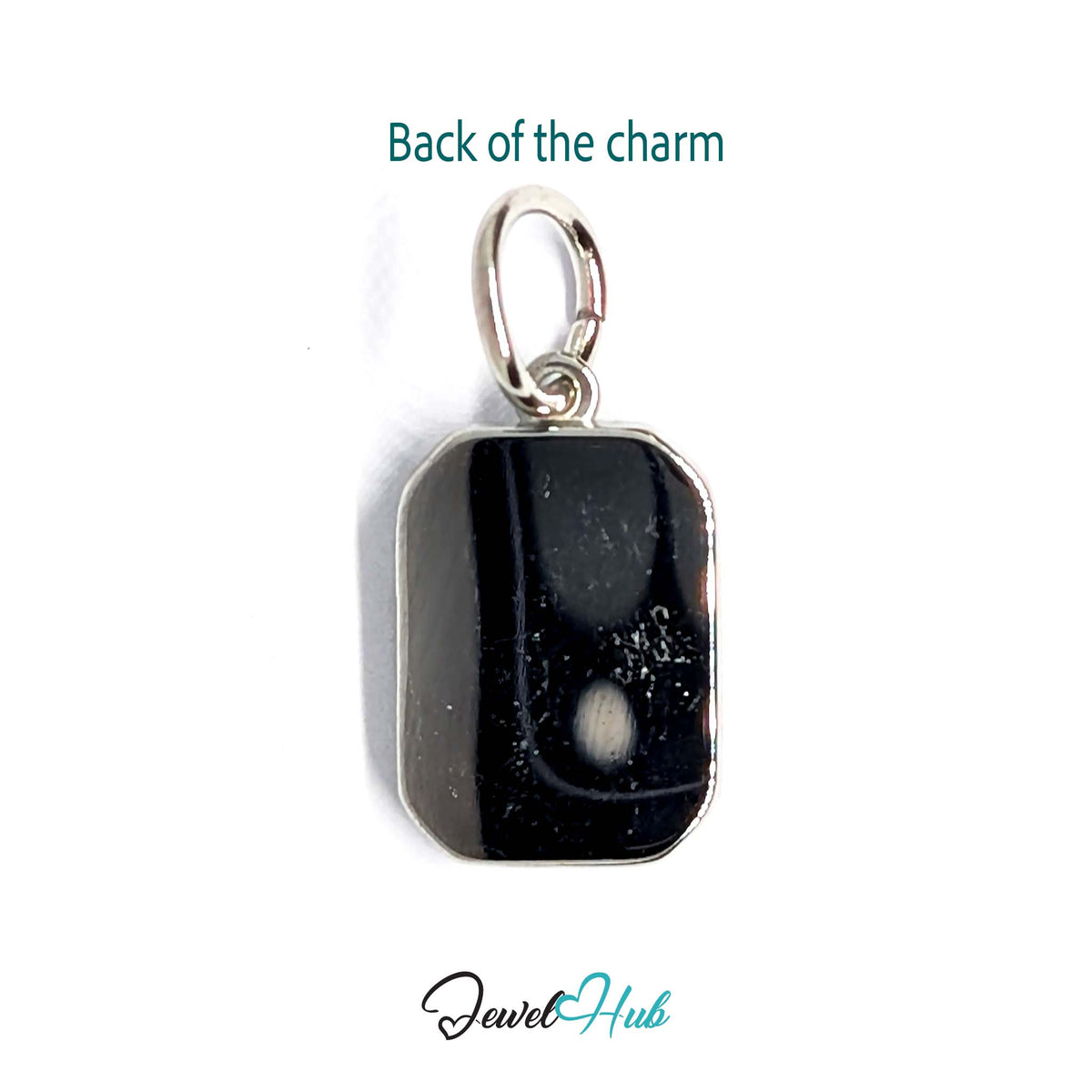 Back of the silver-tone white star tag charm - JewelHub