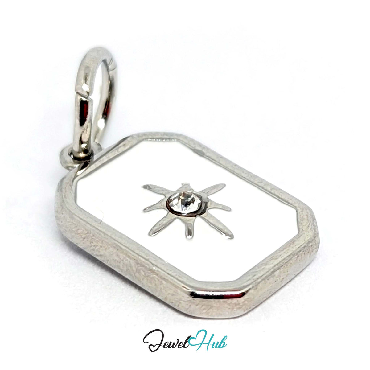 Side view of the silver-tone white star tag charm - JewelHub