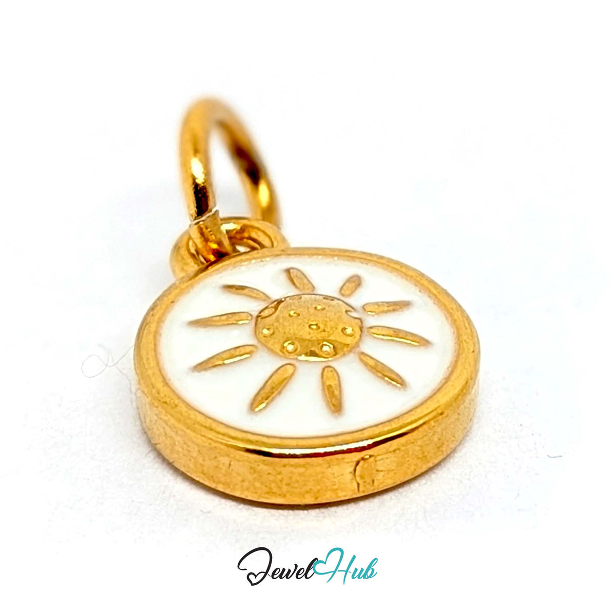 Side view of the gold-tone white sun charm - JewelHub