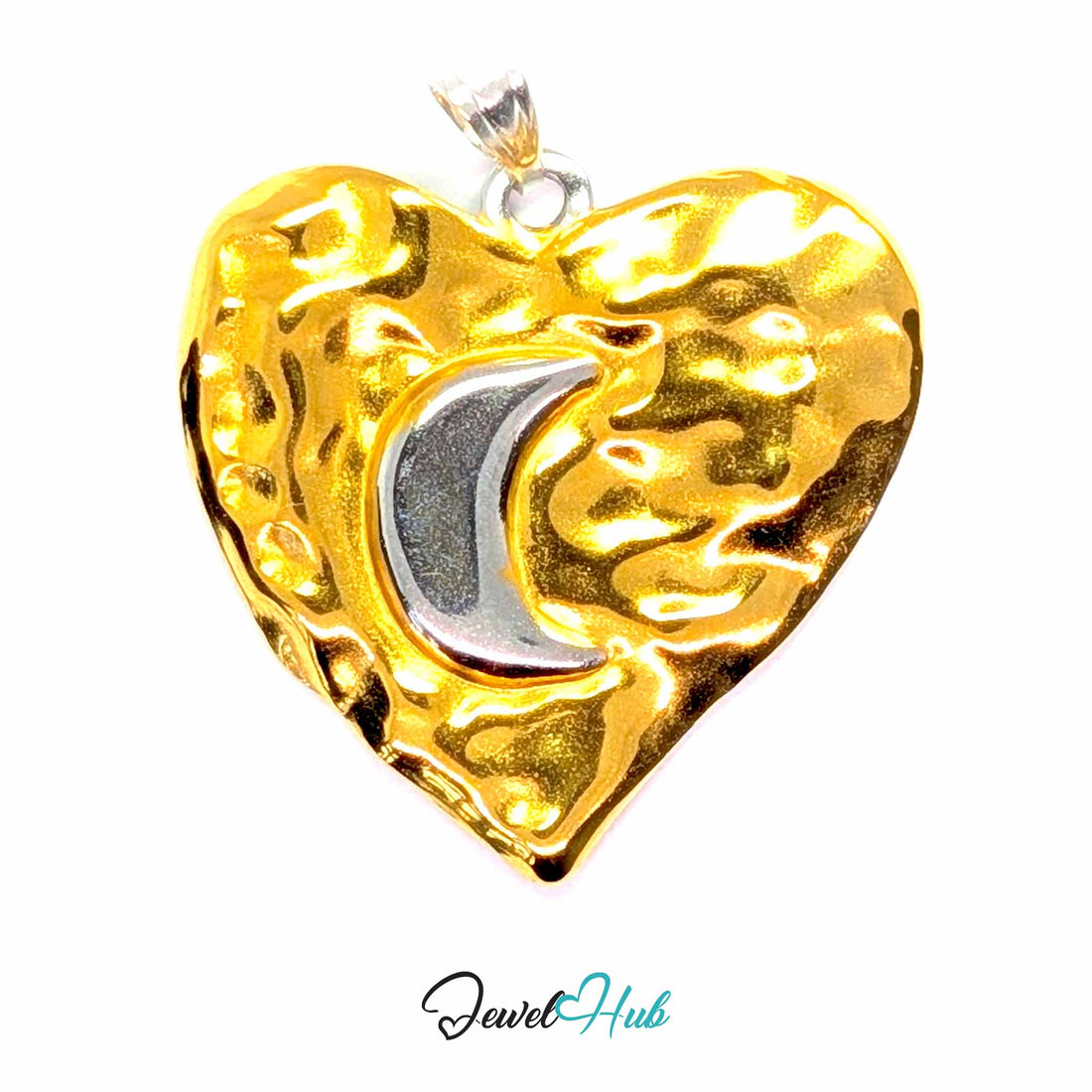 Moon Heart pendant in DuoTone stainless steel - front view - JewelHub