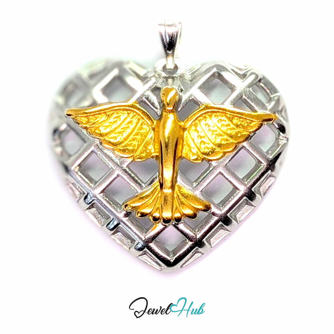Eagle Heart pendant in DuoTone stainless steel - front view - JewelHub