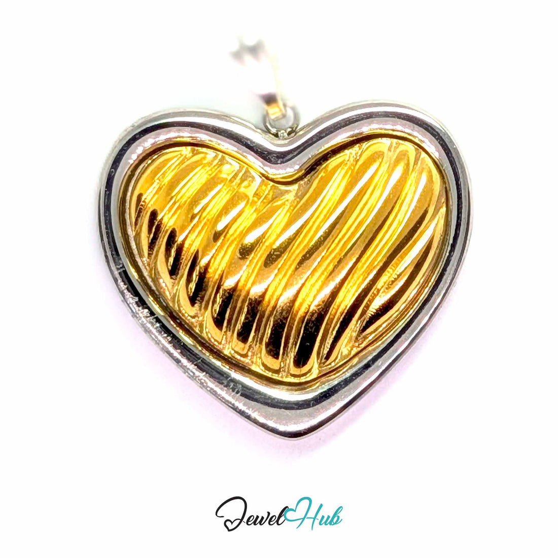 Ribbed Gold Heart pendant in DuoTone stainless steel - front view - JewelHub