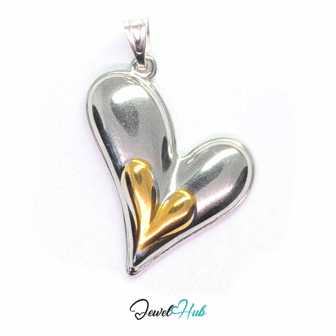 Playful Heart pendant in DuoTone stainless steel - front view - JewelHub