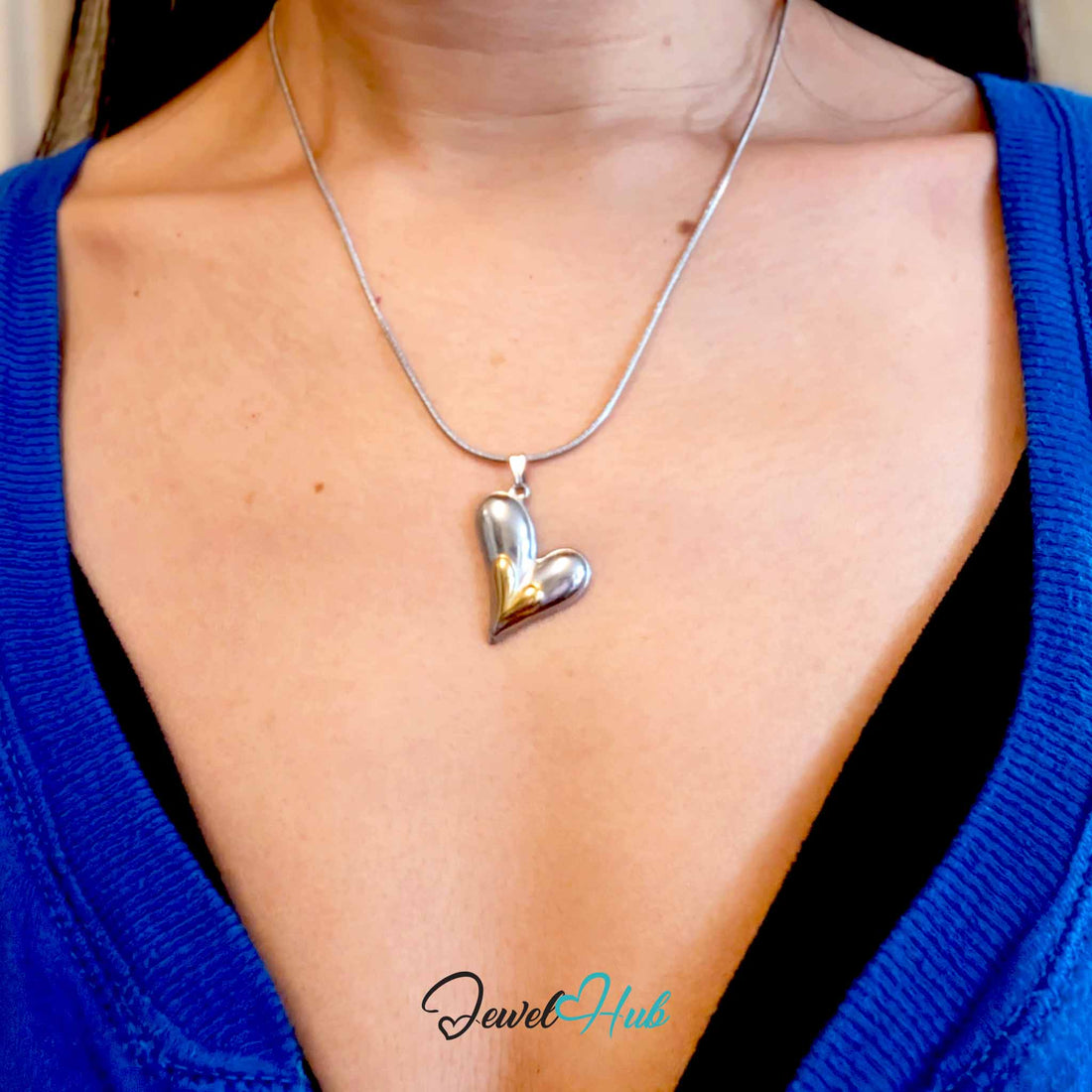 Playful Heart pendant in DuoTone stainless steel - front view - JewelHub