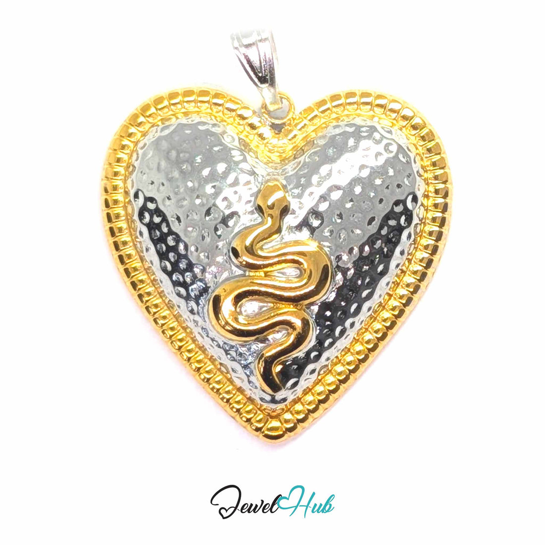 Snake Heart pendant in DuoTone stainless steel - front view - JewelHub