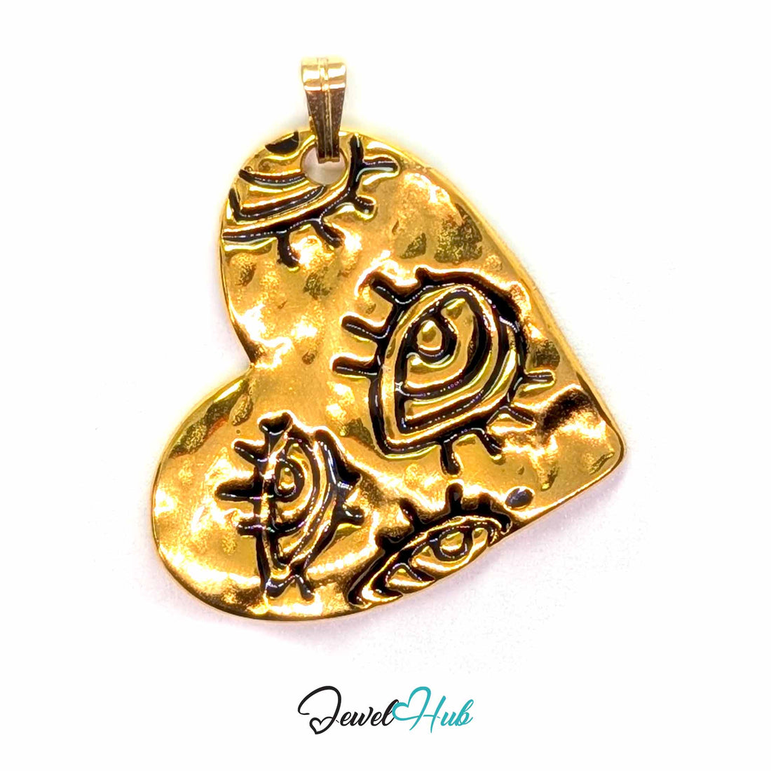Evil Eye Heart pendant in gold-tone stainless steel - front view - JewelHub