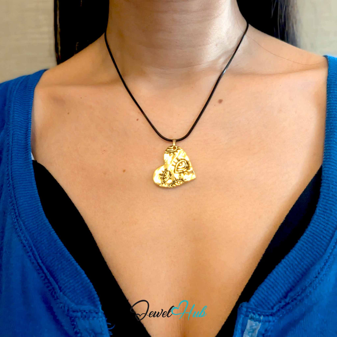 Evil Eye Heart pendant in gold-tone stainless steel - front view - JewelHub