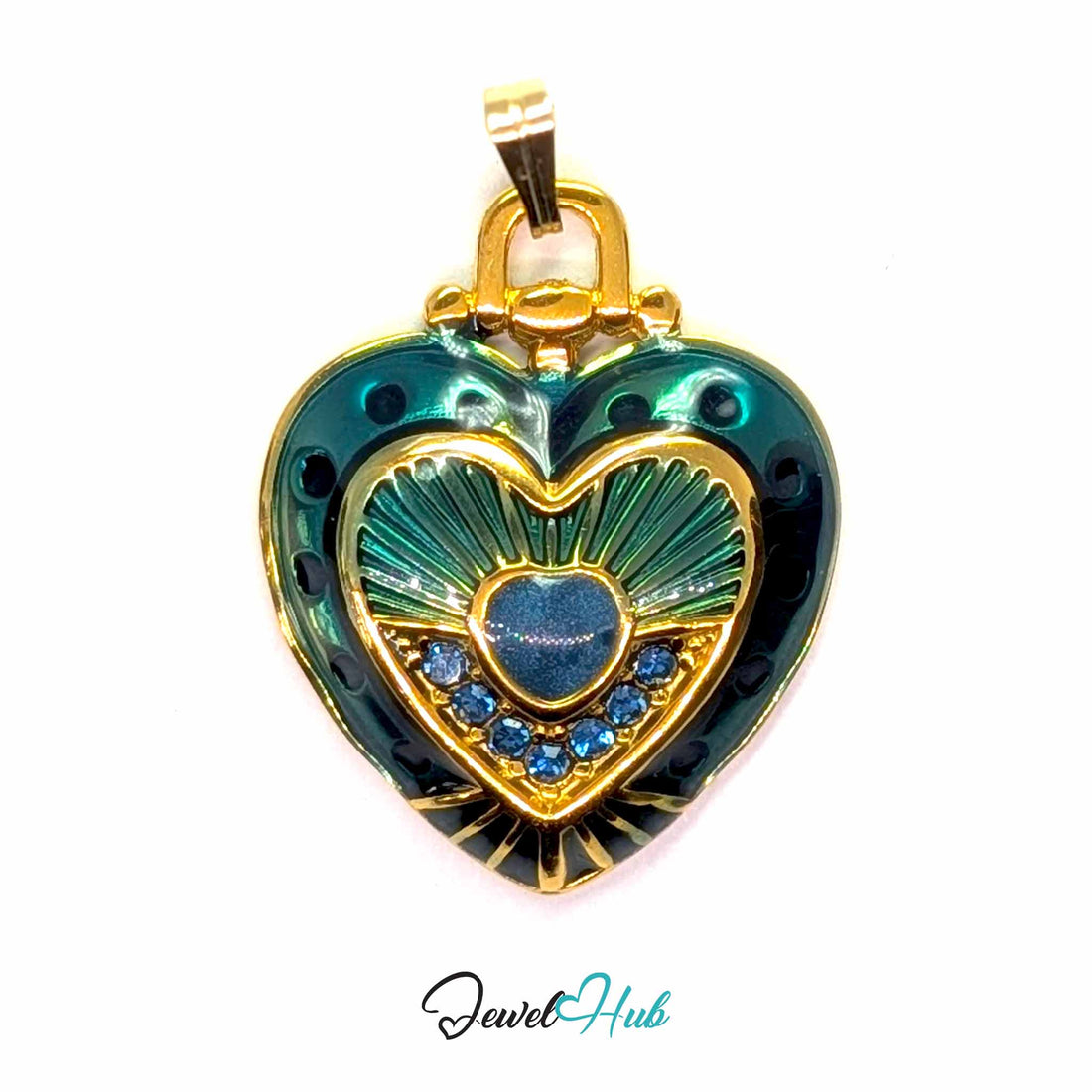 Green Mini Lock Heart pendant in gold-tone stainless steel - front view - JewelHub